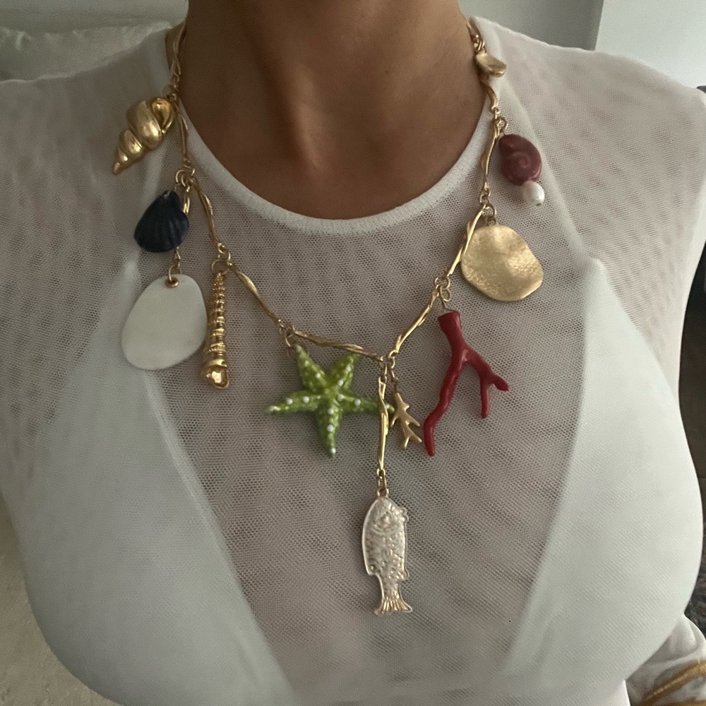 Zara Gold and Multicolor Sea-Themed Charm Necklace